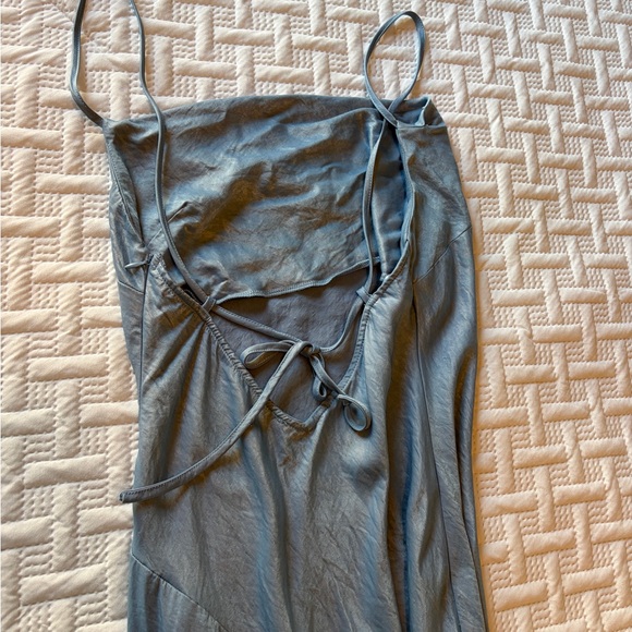 Hello Molly | Drinks on Me Blue Midi Satin Slip Dress Blue - Picture 4 of 5